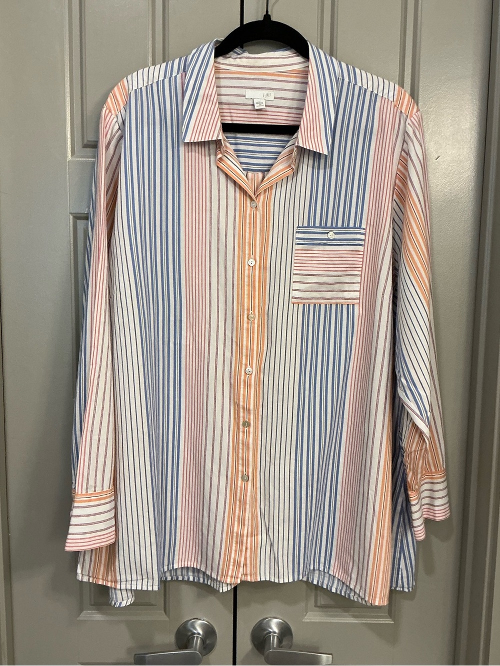J. Jill Striped Button-Front Shirt Top Blue White Orange 100% Cotton Size 3X
